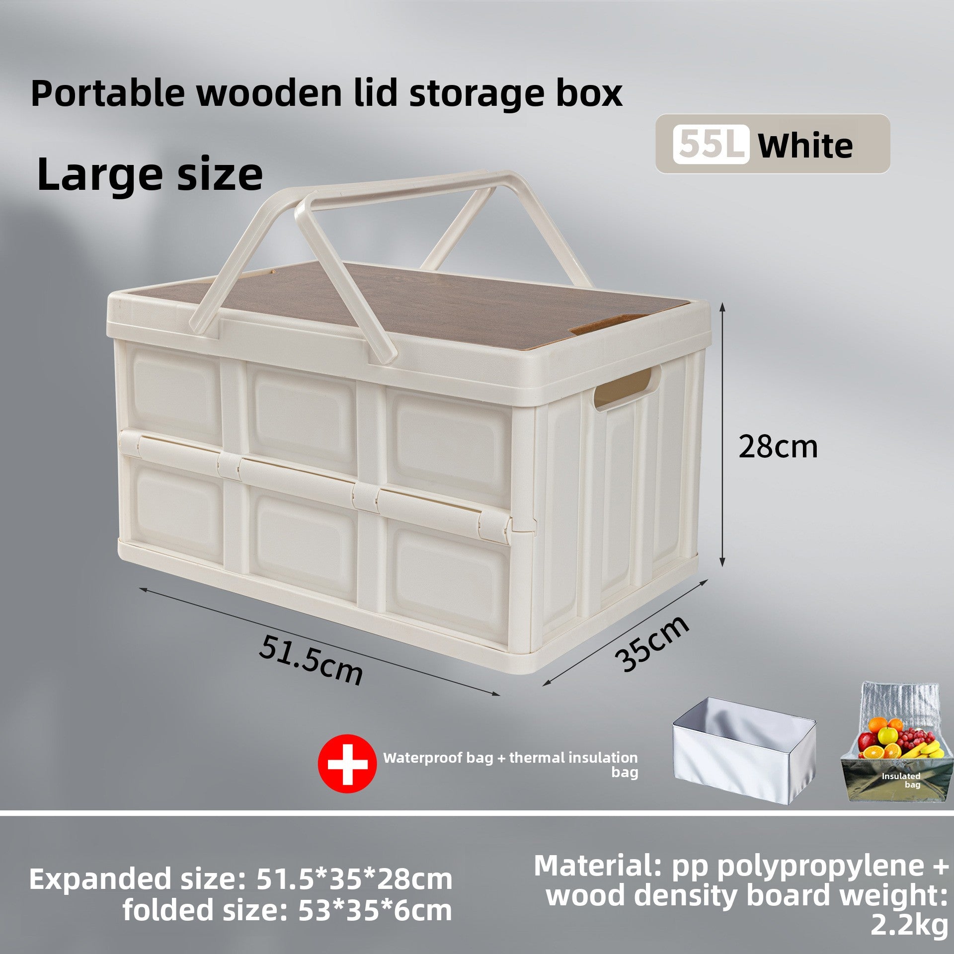 Foldable Outdoor Storage Box with Wooden-Style Cover