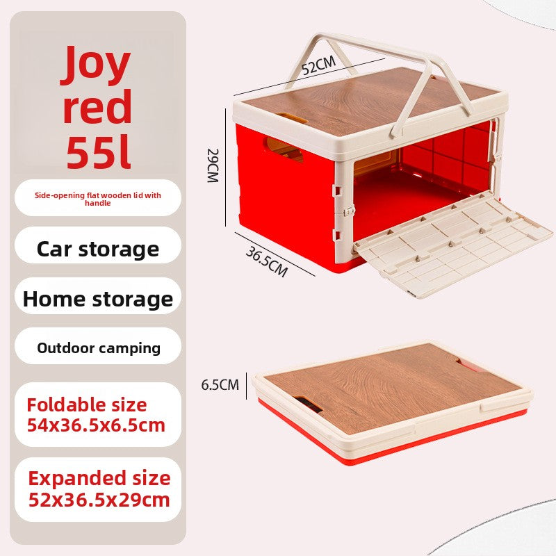 Foldable Outdoor Storage Box with Wooden-Style Cover