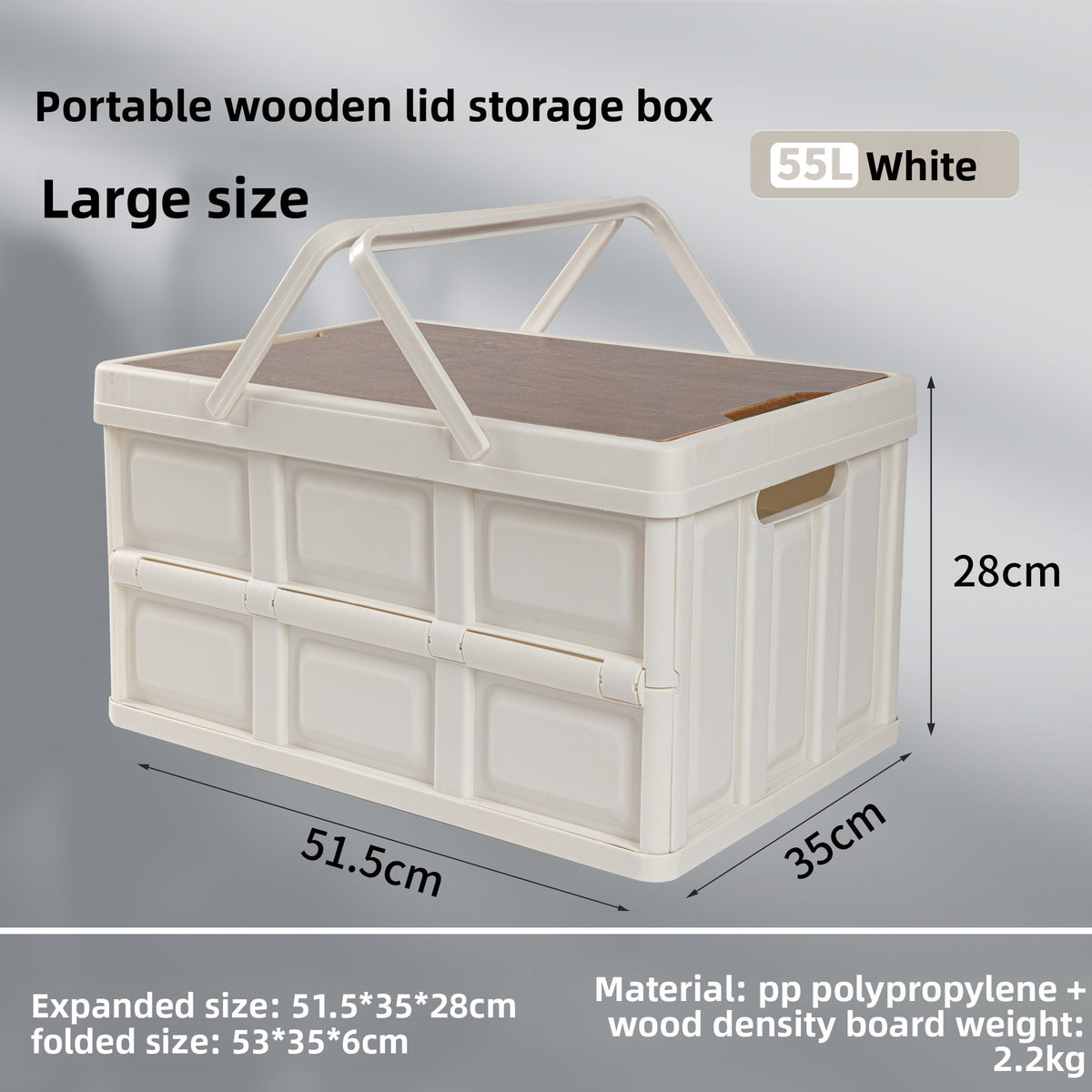 Foldable Outdoor Storage Box with Wooden-Style Cover