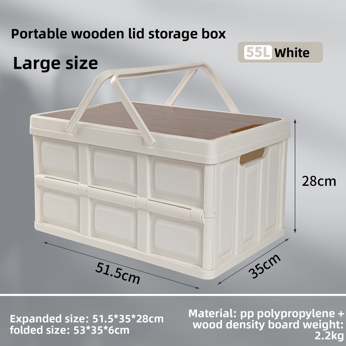 Foldable Outdoor Storage Box with Wooden-Style Cover