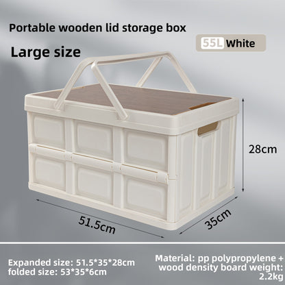 Foldable Outdoor Storage Box with Wooden-Style Cover