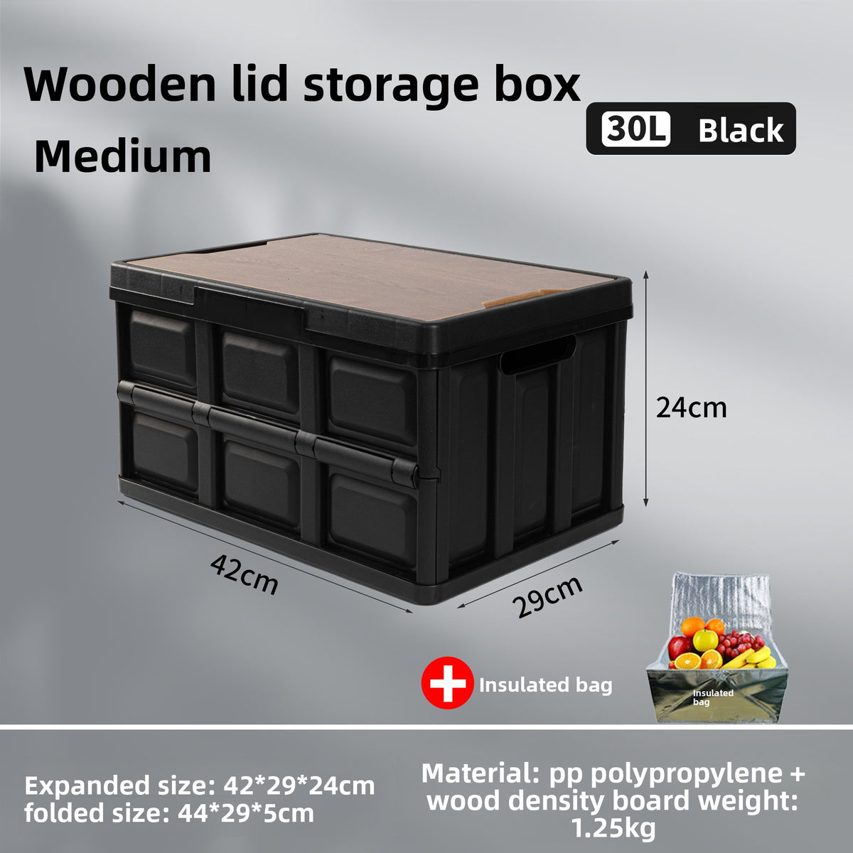 Foldable Outdoor Storage Box with Wooden-Style Cover