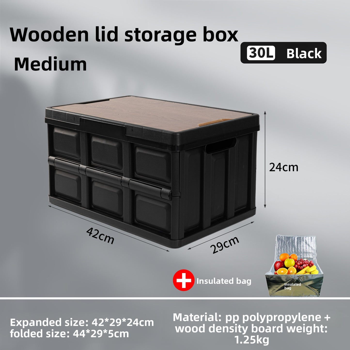 Foldable Outdoor Storage Box with Wooden-Style Cover