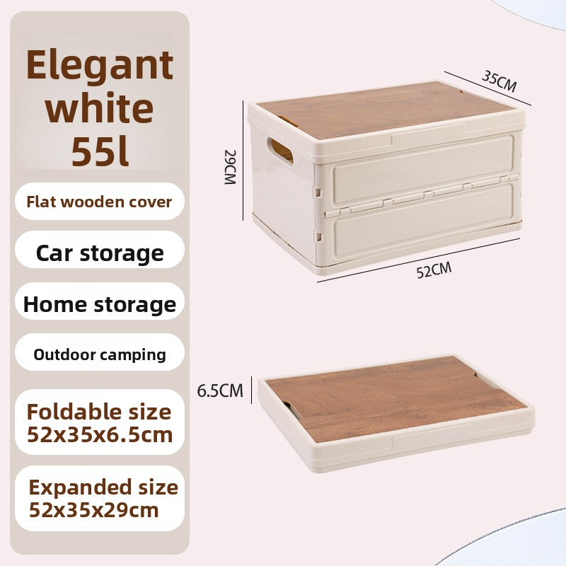 Foldable Outdoor Storage Box with Wooden-Style Cover