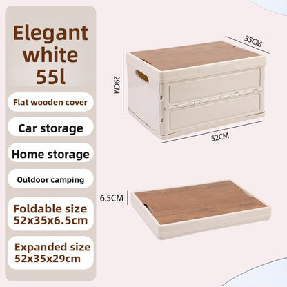 Foldable Outdoor Storage Box with Wooden-Style Cover