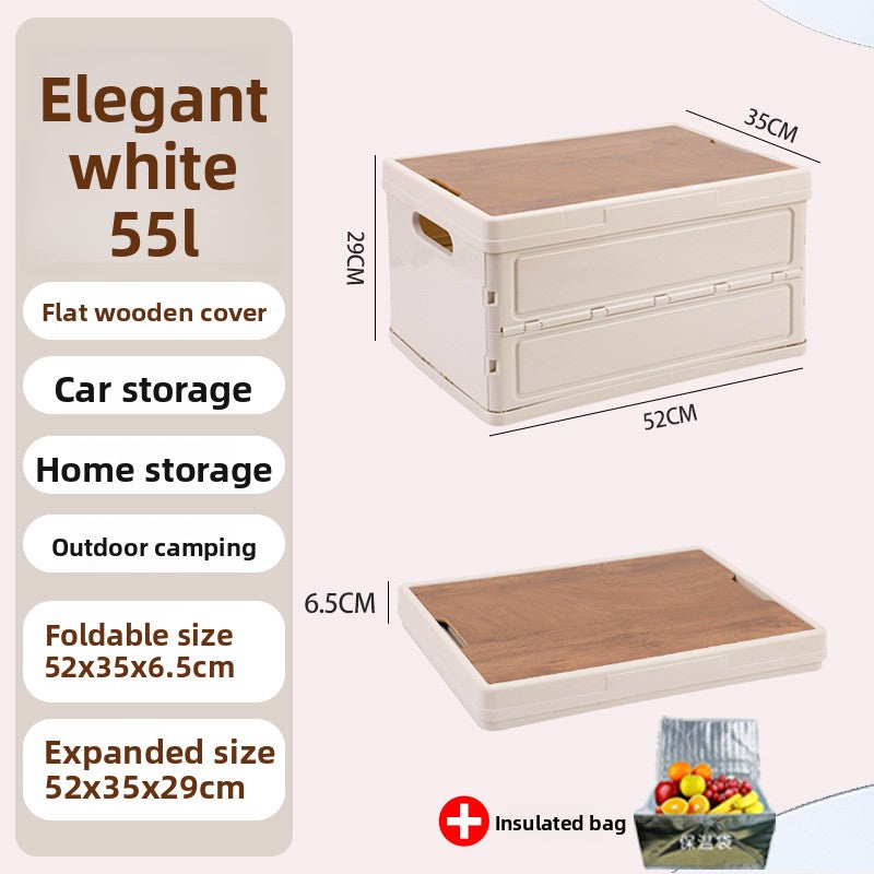 Foldable Outdoor Storage Box with Wooden-Style Cover