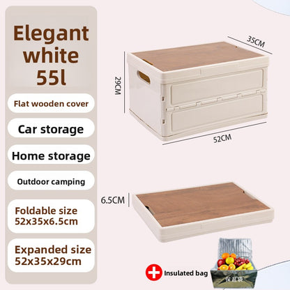 Foldable Outdoor Storage Box with Wooden-Style Cover