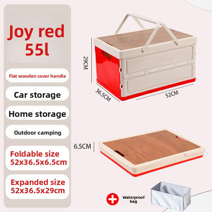 Foldable Outdoor Storage Box with Wooden-Style Cover