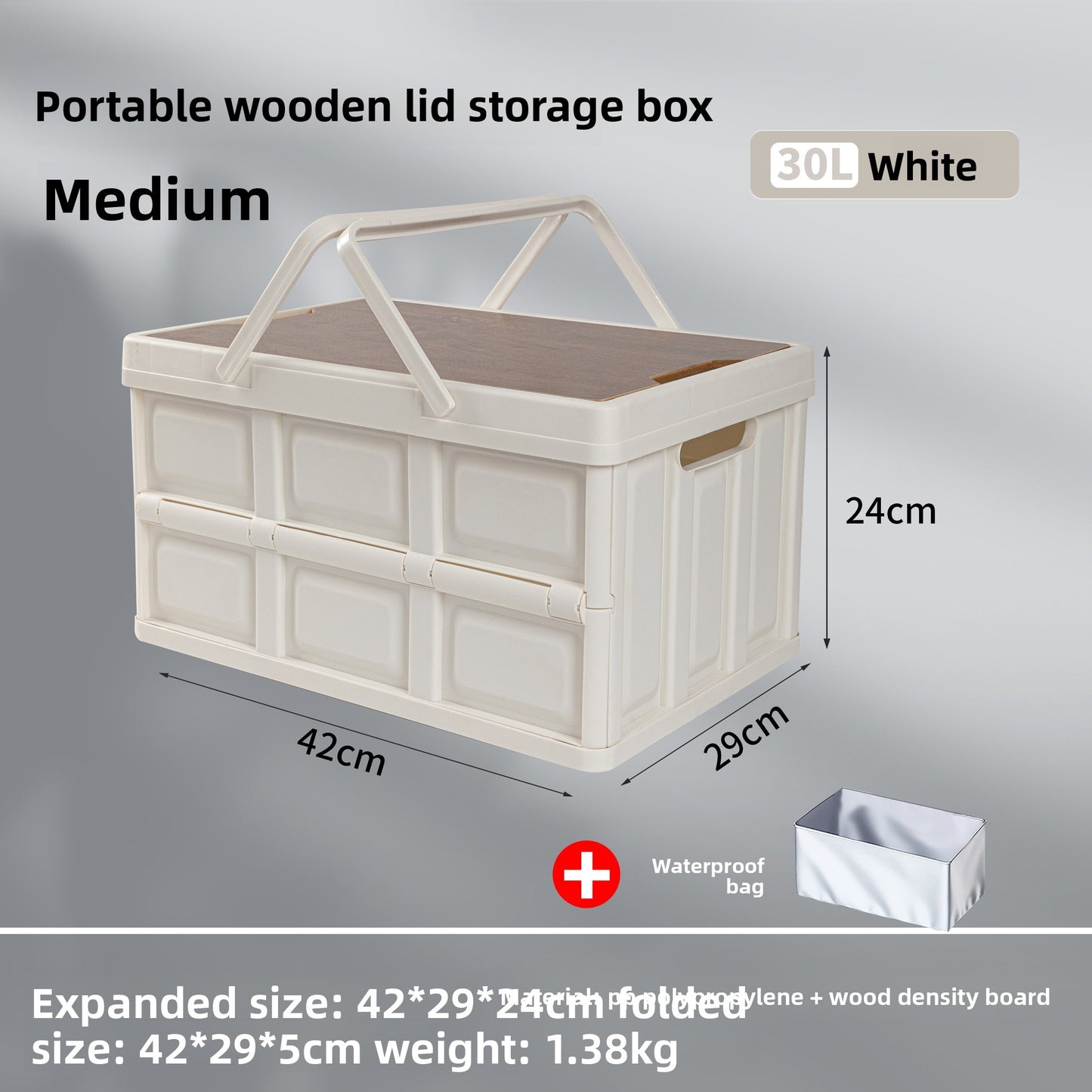 Foldable Outdoor Storage Box with Wooden-Style Cover