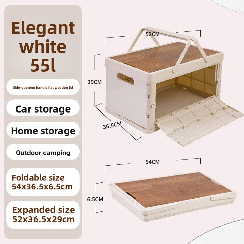 Foldable Outdoor Storage Box with Wooden-Style Cover