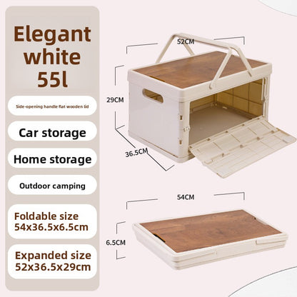Foldable Outdoor Storage Box with Wooden-Style Cover