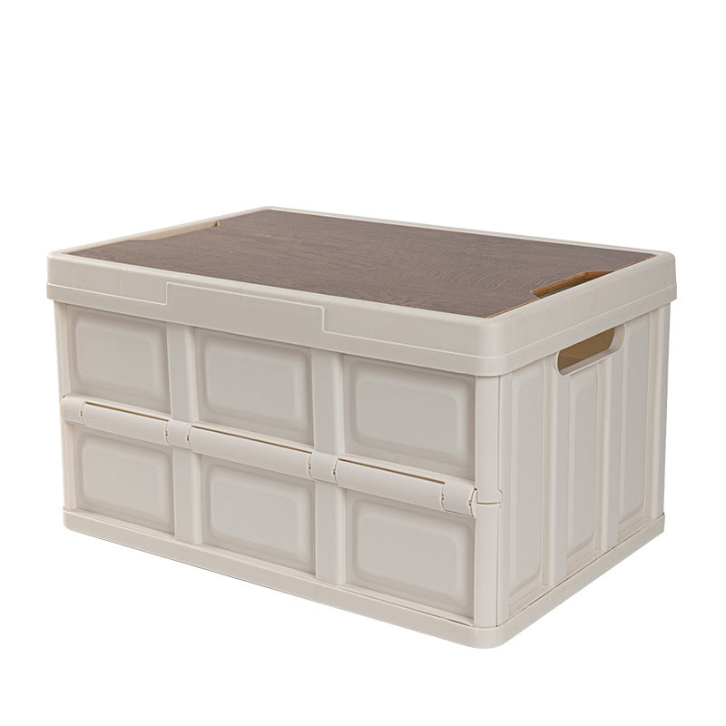 Foldable Outdoor Storage Box with Wooden-Style Cover