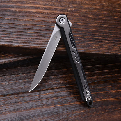 Folding Camp Knife with Leather Sheath