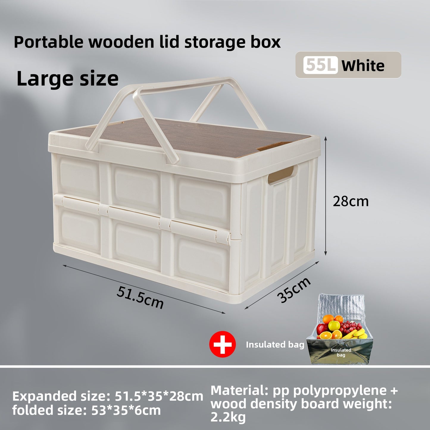 Foldable Outdoor Storage Box with Wooden-Style Cover